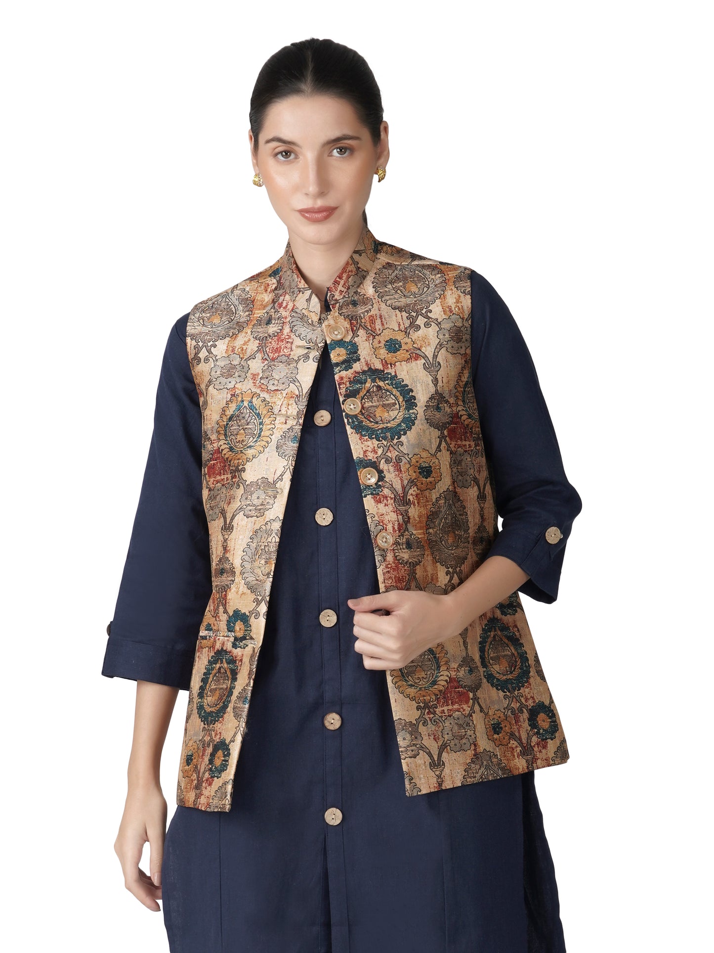 Digital Printed - Mango Silk Nehru Jacket Ladies Modi Jacket / Waistcoat