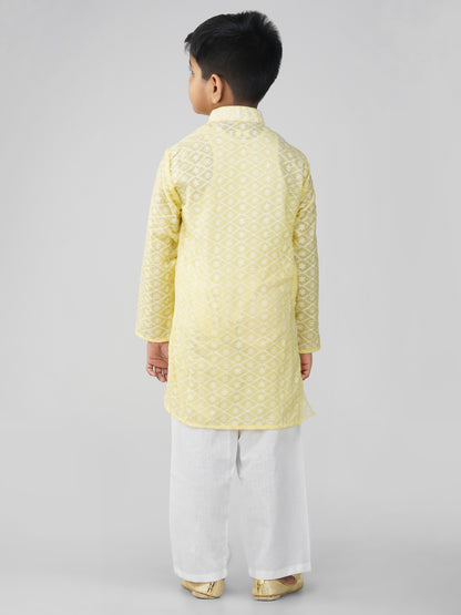 Vastraa Fusion Kid's Chikan Embroidery Kurta Pure Cotton Long Kurta