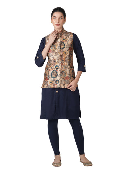 Digital Printed - Mango Silk Nehru Jacket Ladies Modi Jacket / Waistcoat