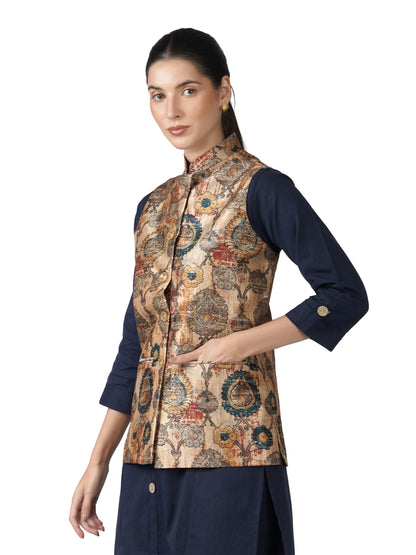 Digital Printed - Mango Silk Nehru Jacket Ladies Modi Jacket / Waistcoat