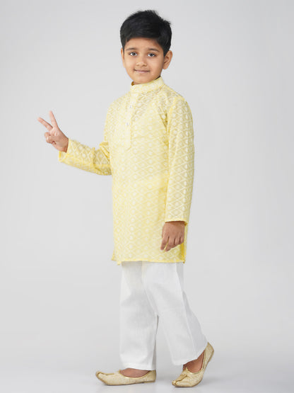 Vastraa Fusion Kid's Chikan Embroidery Kurta Pure Cotton Long Kurta
