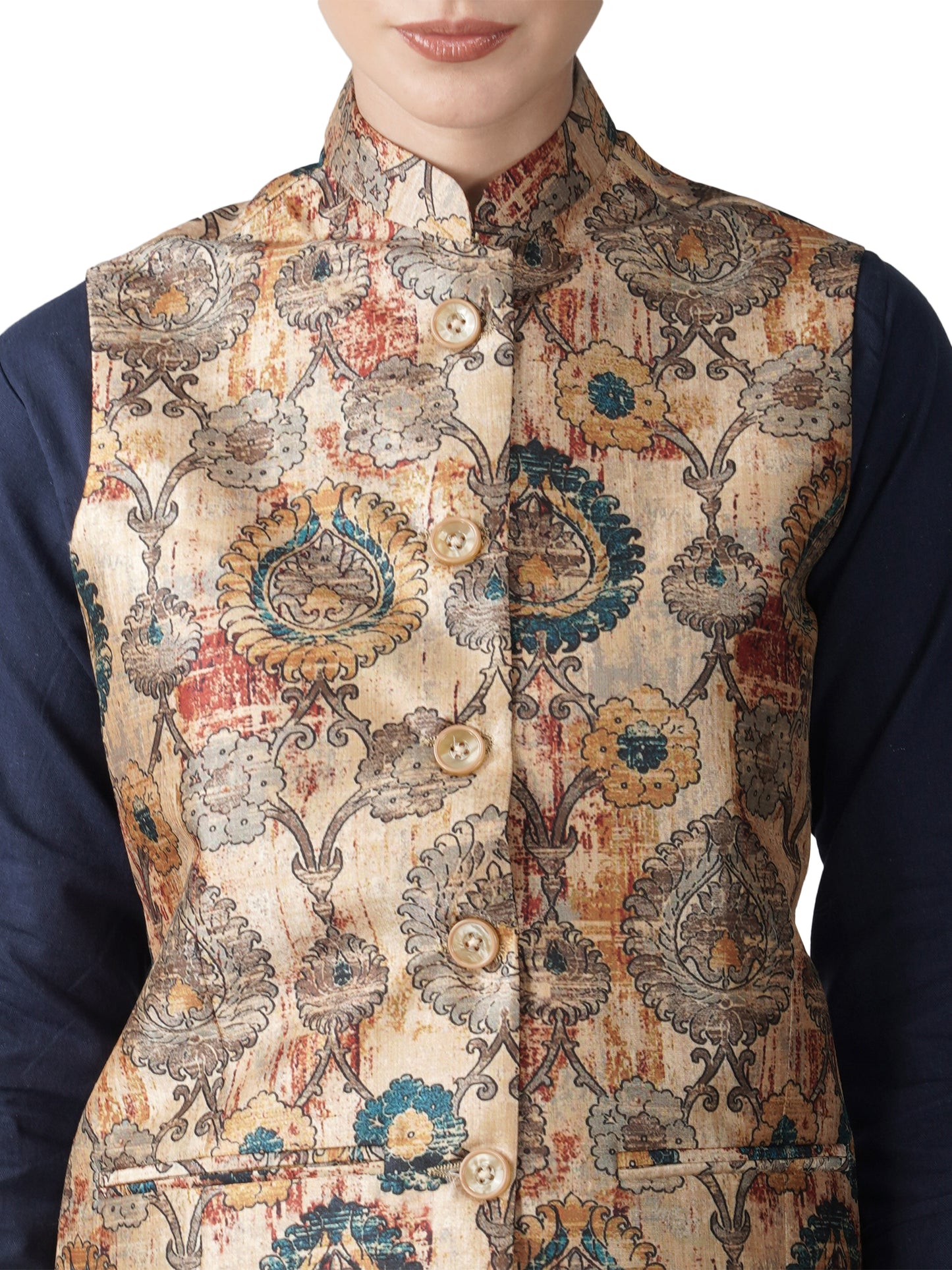 Digital Printed - Mango Silk Nehru Jacket Ladies Modi Jacket / Waistcoat