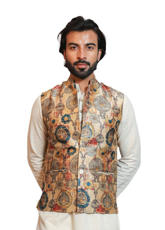 Men's Digital Printed - Mango Silk Nehru Jacket Ladies Modi Jacket / Waistcoat