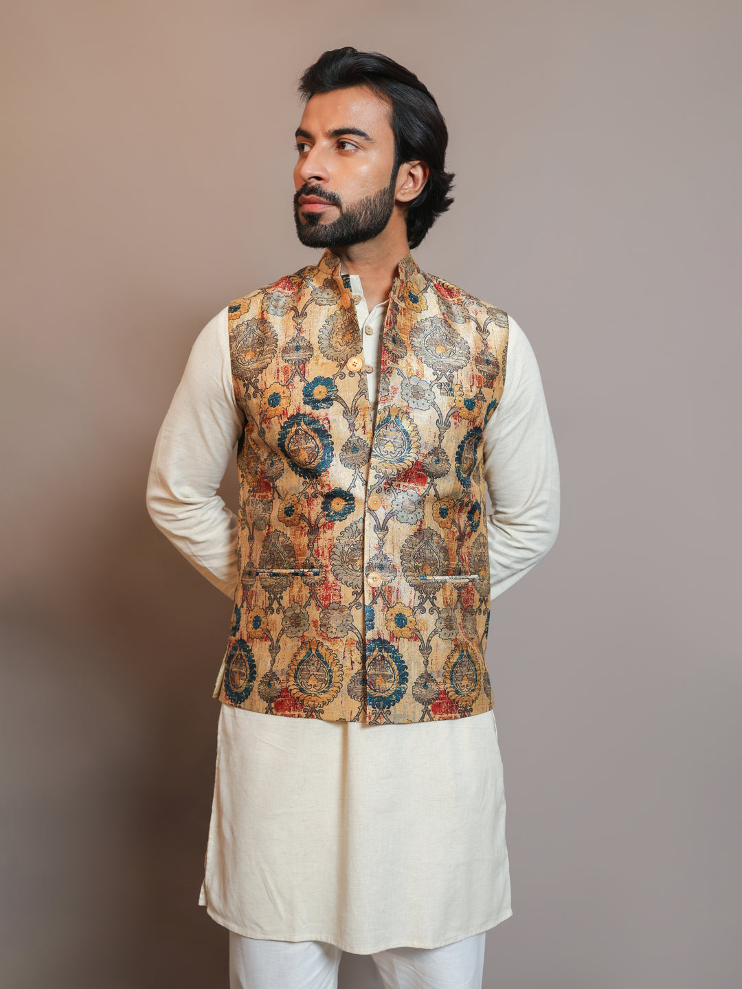 Men's Digital Printed - Mango Silk Nehru Jacket Ladies Modi Jacket / Waistcoat