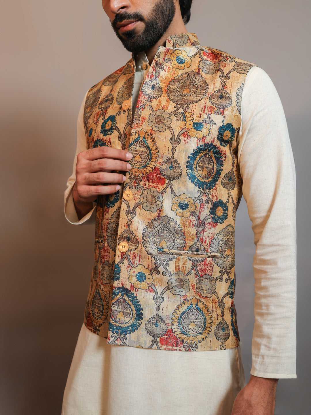 Men's Digital Printed - Mango Silk Nehru Jacket Ladies Modi Jacket / Waistcoat