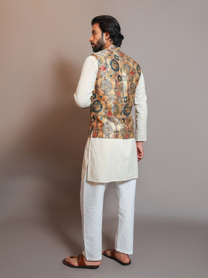 Men's Digital Printed - Mango Silk Nehru Jacket Ladies Modi Jacket / Waistcoat