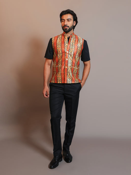 Men's Digital Printed - Mango Silk Nehru Jacket Ladies Modi Jacket / Waistcoat