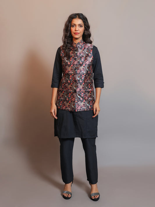 Digital Printed - Mango Silk Nehru Jacket Ladies Modi Jacket / Waistcoat