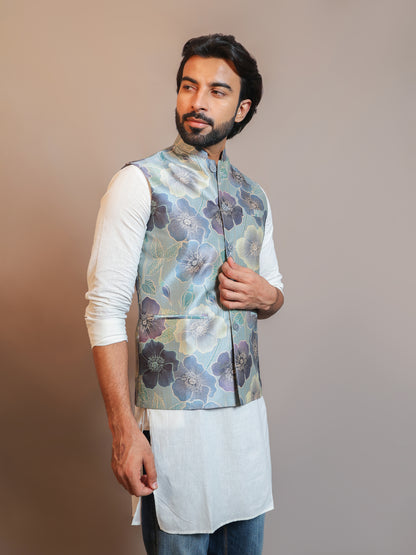 Men's Digital Printed - Mango Silk Nehru Jacket Ladies Modi Jacket / Waistcoat