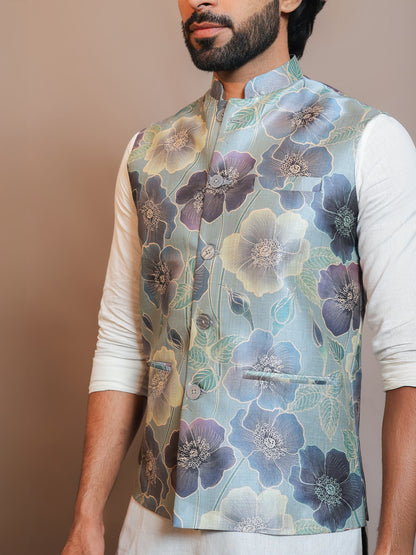 Men's Digital Printed - Mango Silk Nehru Jacket Ladies Modi Jacket / Waistcoat