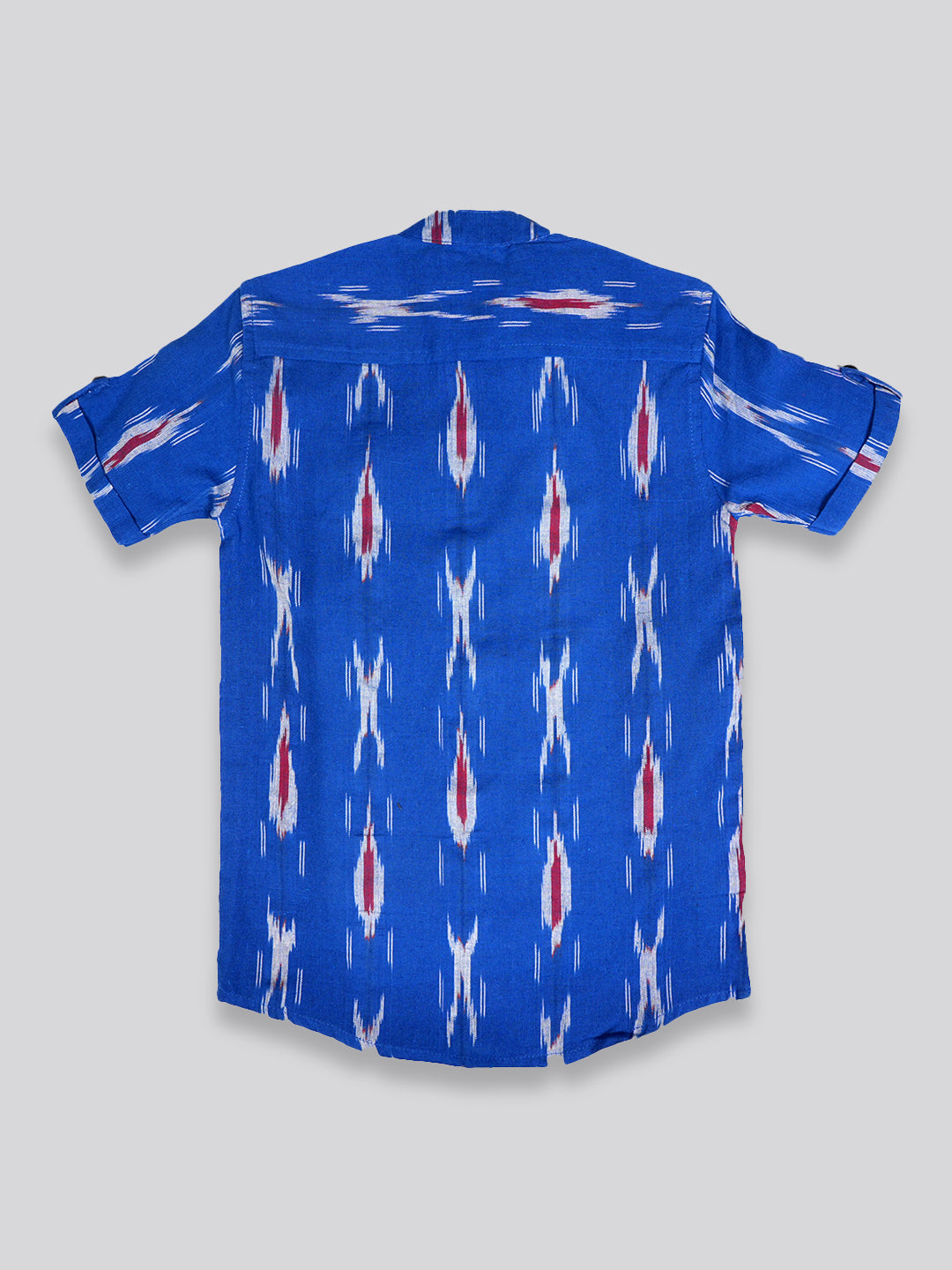 Vastraa Fusion Ikat Print Pure Cotton Spread Collar, Helf Sleeves, Button Shirt Casual Wear For Kid's