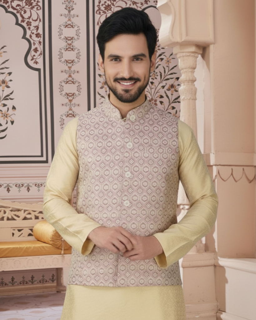 Men's Embroidery Silk Traditional Ethnic Nehru Jacket