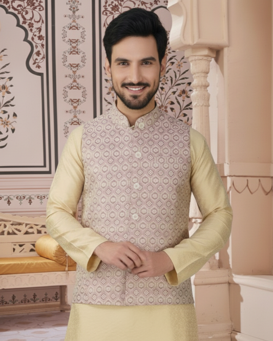Men's Embroidery Silk Traditional Ethnic Nehru Jacket