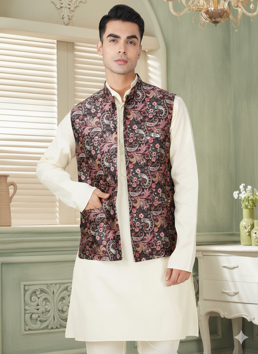 Men's Digital Printed - Mango Silk Nehru Jacket Ladies Modi Jacket / Waistcoat