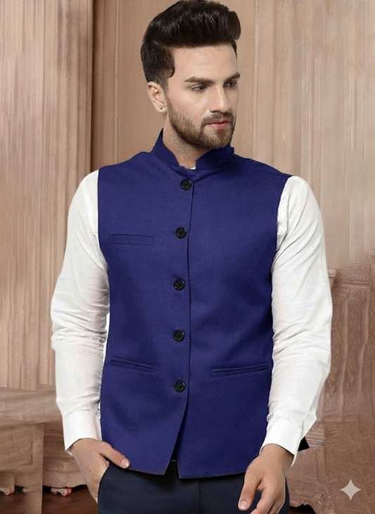 Vastraa Fusion Men's Indian Traditional Cotton Solid Nehru Jacket/Waistcoat