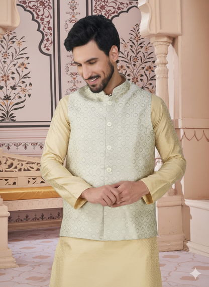 Men's Embroidery Silk Traditional Ethnic Nehru Jacket