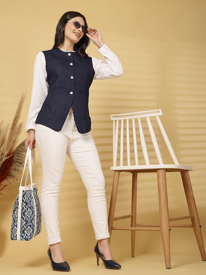 Vastraa Fusion Women's 4 Pocket Jacket Traditional Regular Fit Cotton Solid Jacket/Waistcoat