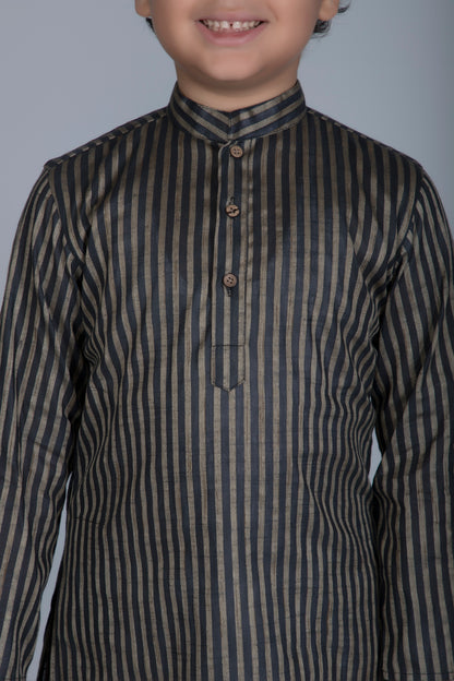 Vastraa Fusion Boy's Gold Line Handloom Weaving Pure Cotton Kurta, Full Sleeves, Wooden Button , Ethnic Wear
