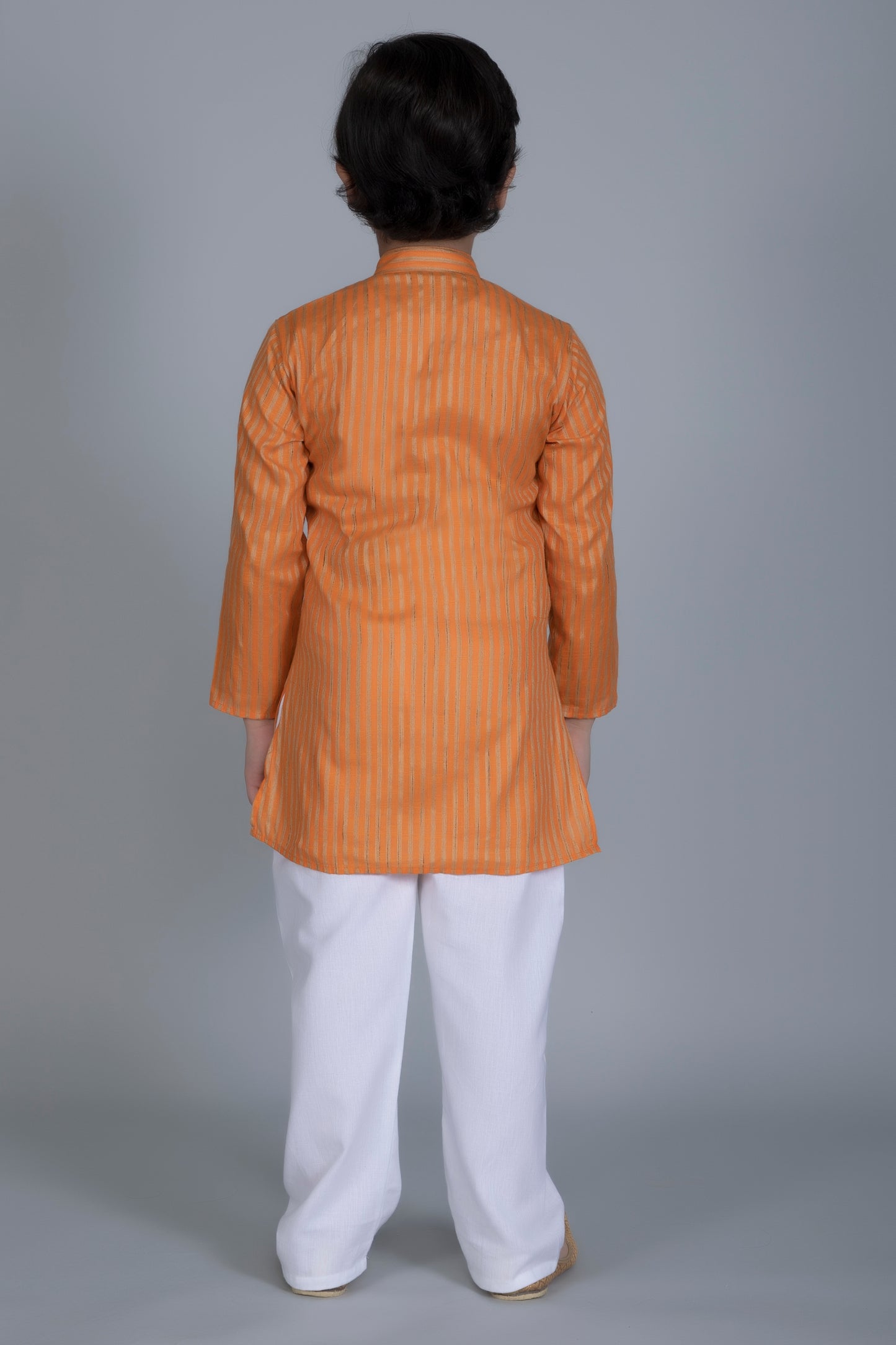 Vastraa Fusion Boy's Gold Line Handloom Weaving Pure Cotton Kurta, Full Sleeves, Wooden Button , Ethnic Wear