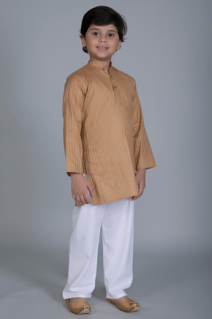 Vastraa Fusion Boy's Gold Line Handloom Weaving Pure Cotton Kurta, Full Sleeves, Wooden Button , Ethnic Wear