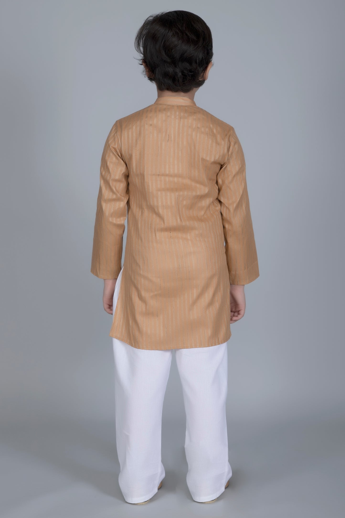 Vastraa Fusion Boy's Gold Line Handloom Weaving Pure Cotton Kurta, Full Sleeves, Wooden Button , Ethnic Wear