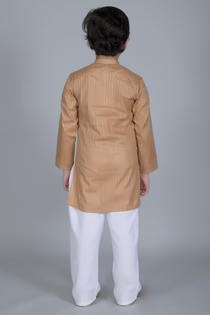Vastraa Fusion Boy's Gold Line Handloom Weaving Pure Cotton Kurta, Full Sleeves, Wooden Button , Ethnic Wear