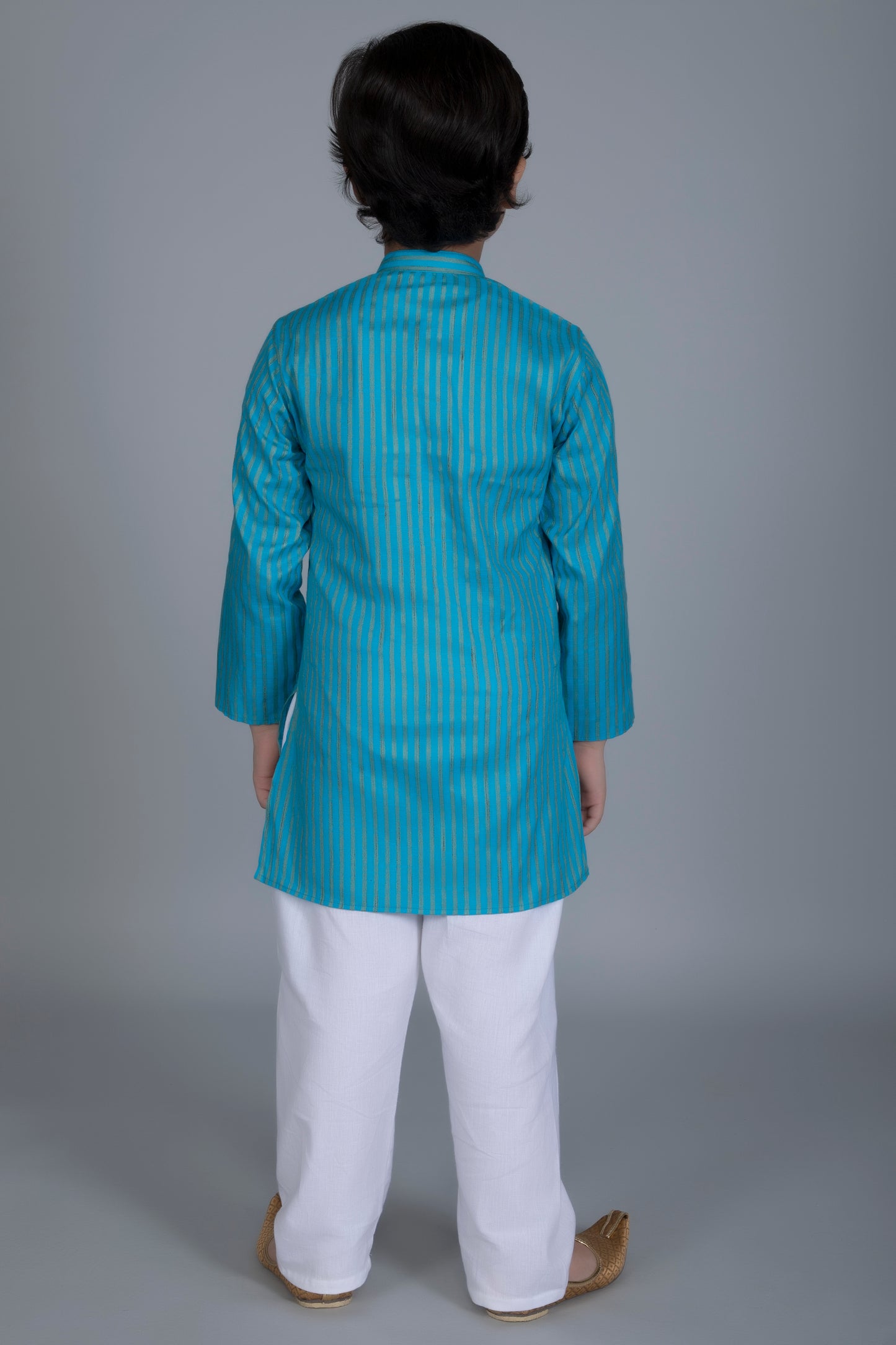 Vastraa Fusion Boy's Gold Line Handloom Weaving Pure Cotton Kurta, Full Sleeves, Wooden Button , Ethnic Wear