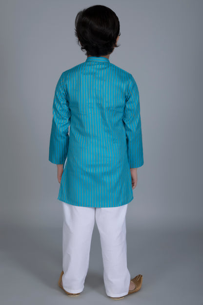 Vastraa Fusion Boy's Gold Line Handloom Weaving Pure Cotton Kurta, Full Sleeves, Wooden Button , Ethnic Wear