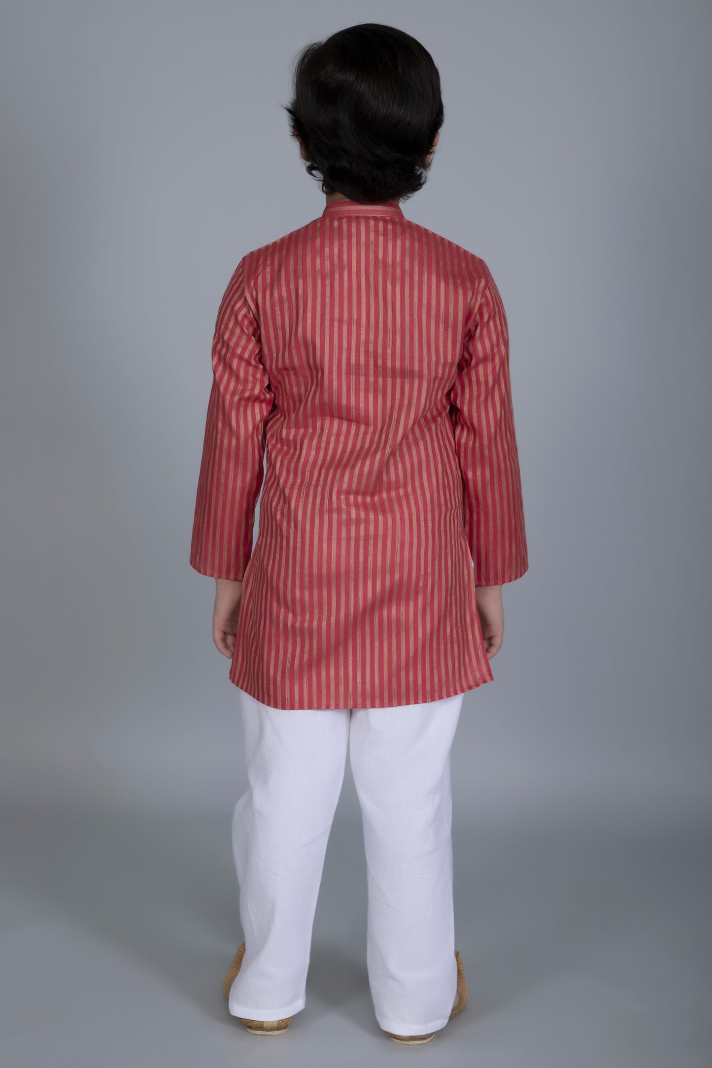 Vastraa Fusion Boy's Gold Line Handloom Weaving Pure Cotton Kurta, Full Sleeves, Wooden Button , Ethnic Wear