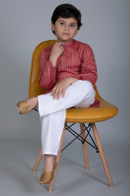 Vastraa Fusion Boy's Gold Line Handloom Weaving Pure Cotton Kurta, Full Sleeves, Wooden Button , Ethnic Wear