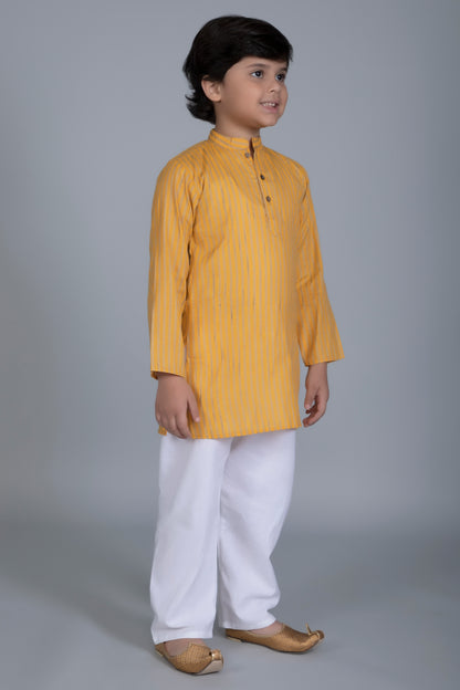 Vastraa Fusion Boy's Gold Line Handloom Weaving Pure Cotton Kurta, Full Sleeves, Wooden Button , Ethnic Wear