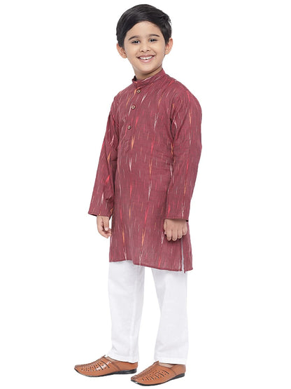 Kurta Pajama for Kids- Khadi Look in Mix Ikat Patterns South Cotton Kurta Pajama