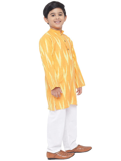 Kurta Pajama for Kids- Khadi Look in Mix Ikat Patterns South Cotton Kurta Pajama