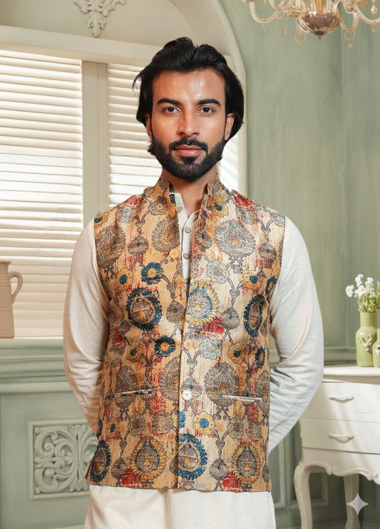 Men's Digital Printed - Mango Silk Nehru Jacket Ladies Modi Jacket / Waistcoat