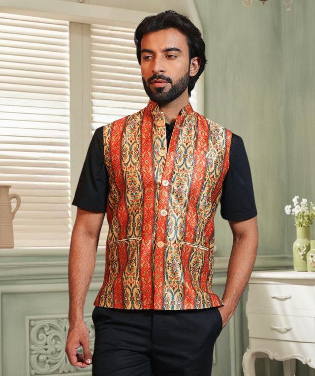 Men's Digital Printed - Mango Silk Nehru Jacket Ladies Modi Jacket / Waistcoat