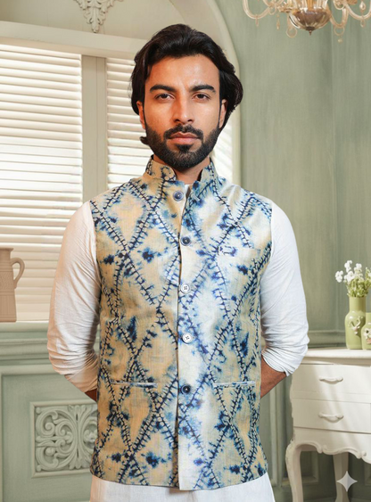 Men's Digital Printed - Mango Silk Nehru Jacket Ladies Modi Jacket / Waistcoat