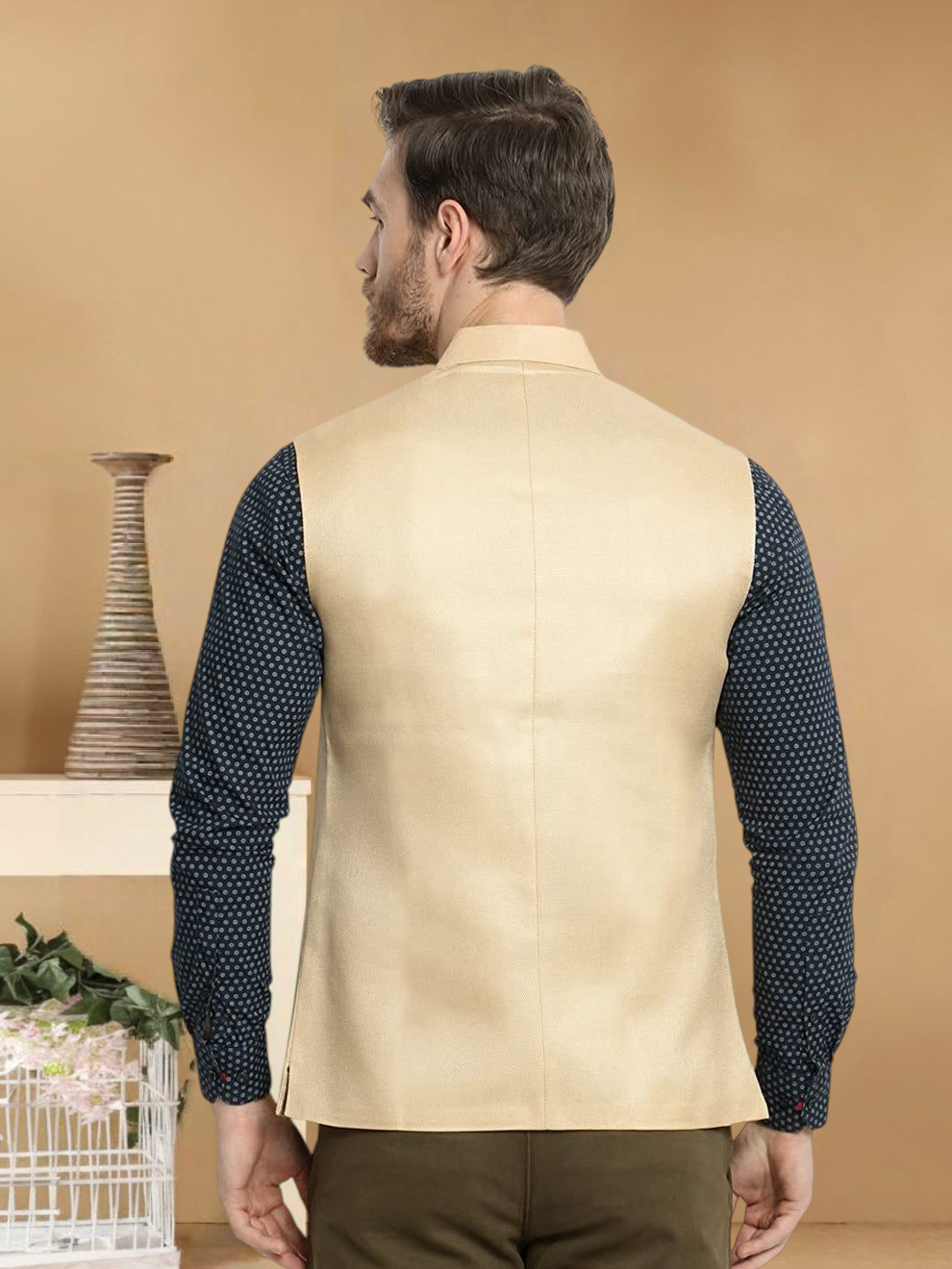 Vastraa Fusion Men's Indian Traditional Cotton Solid Nehru Jacket/Waistcoat