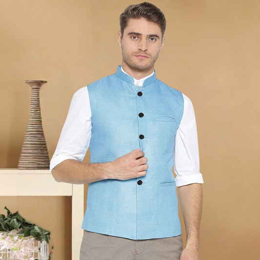 Vastraa Fusion Men's Indian Traditional Cotton Solid Nehru Jacket/Waistcoat