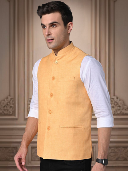 Vastraa Fusion Men's Indian Traditional Cotton Nehru Jacket/Waistcoat