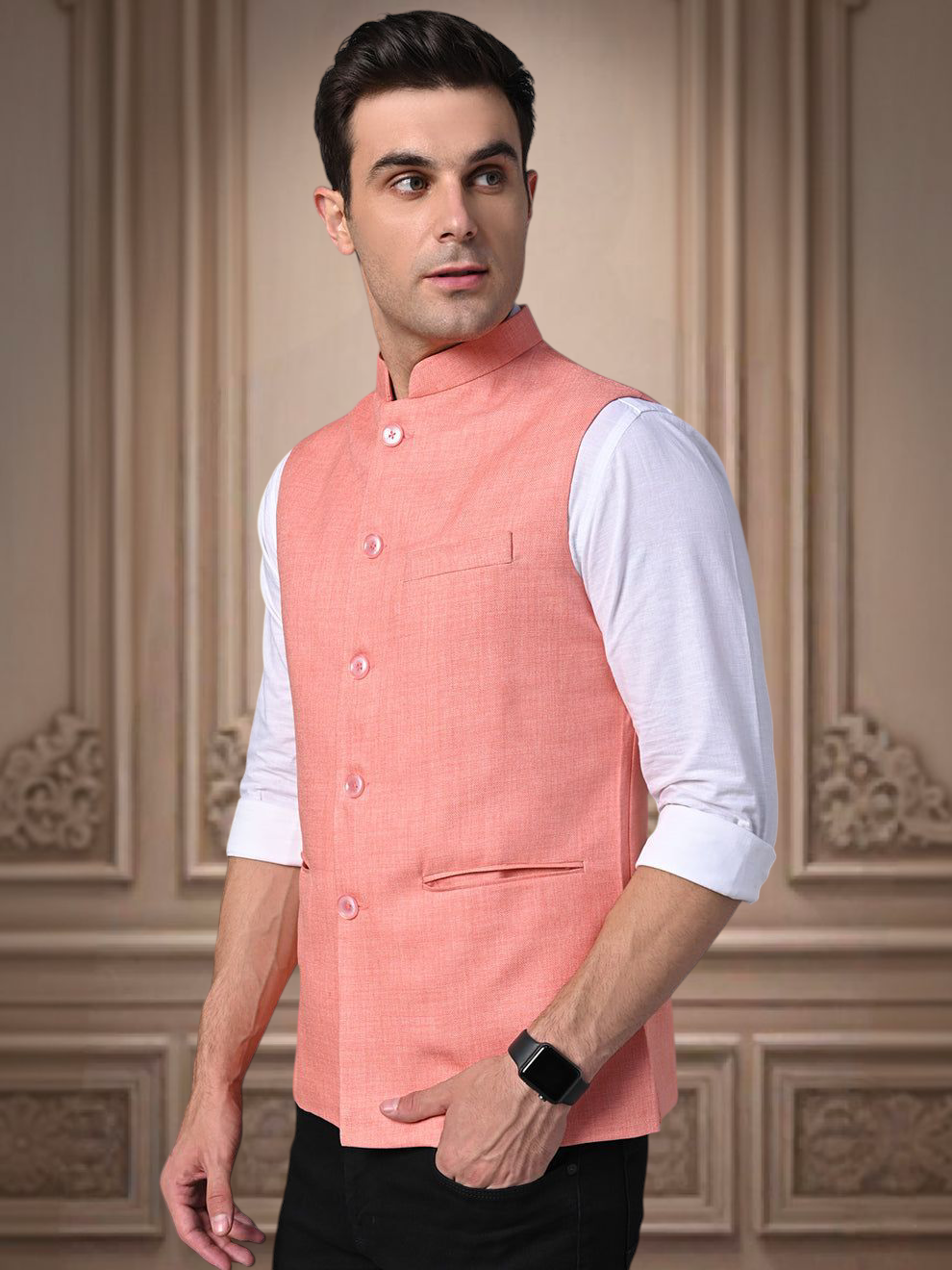 Vastraa Fusion Men's Indian Traditional Cotton Nehru Jacket/Waistcoat