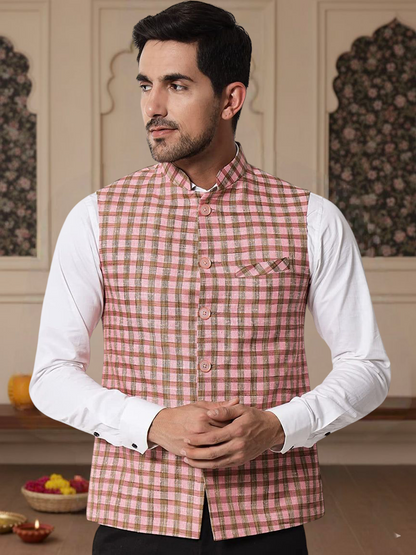Vastraa Fusion Modi Jacket / Waistcoat - Chabila Block Check Patterns - South Cotton Jacket