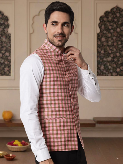 Vastraa Fusion Modi Jacket / Waistcoat - Chabila Block Check Patterns - South Cotton Jacket