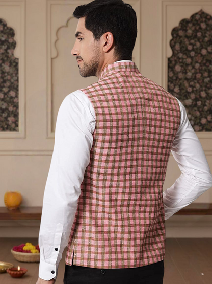 Vastraa Fusion Modi Jacket / Waistcoat - Chabila Block Check Patterns - South Cotton Jacket