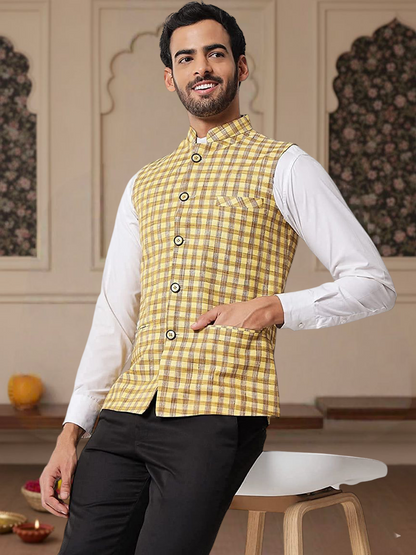 Vastraa Fusion Modi Jacket / Waistcoat - Chabila Block Check Patterns - South Cotton Jacket