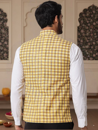 Vastraa Fusion Modi Jacket / Waistcoat - Chabila Block Check Patterns - South Cotton Jacket