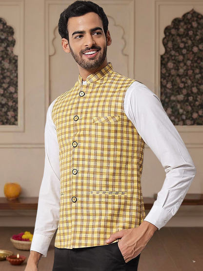 Vastraa Fusion Modi Jacket / Waistcoat - Chabila Block Check Patterns - South Cotton Jacket
