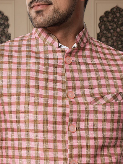 Vastraa Fusion Modi Jacket / Waistcoat - Chabila Block Check Patterns - South Cotton Jacket