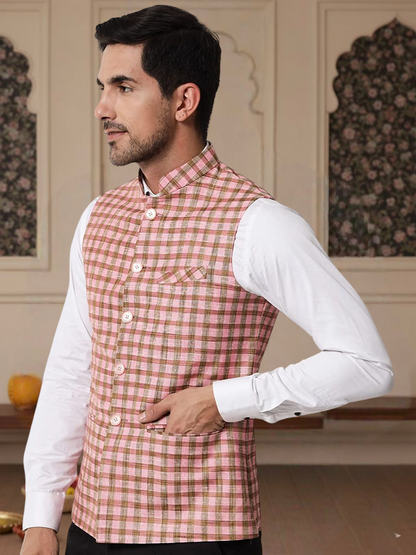 Vastraa Fusion Modi Jacket / Waistcoat - Chabila Block Check Patterns - South Cotton Jacket