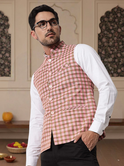 Vastraa Fusion Modi Jacket / Waistcoat - Chabila Block Check Patterns - South Cotton Jacket