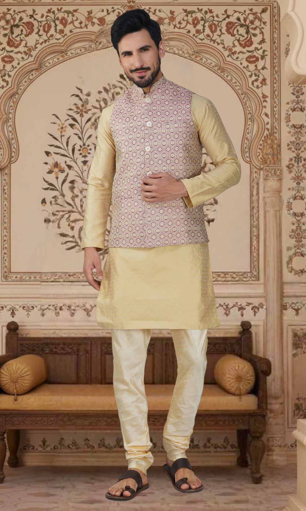 Men's Embroidery Silk Traditional Ethnic Nehru Jacket